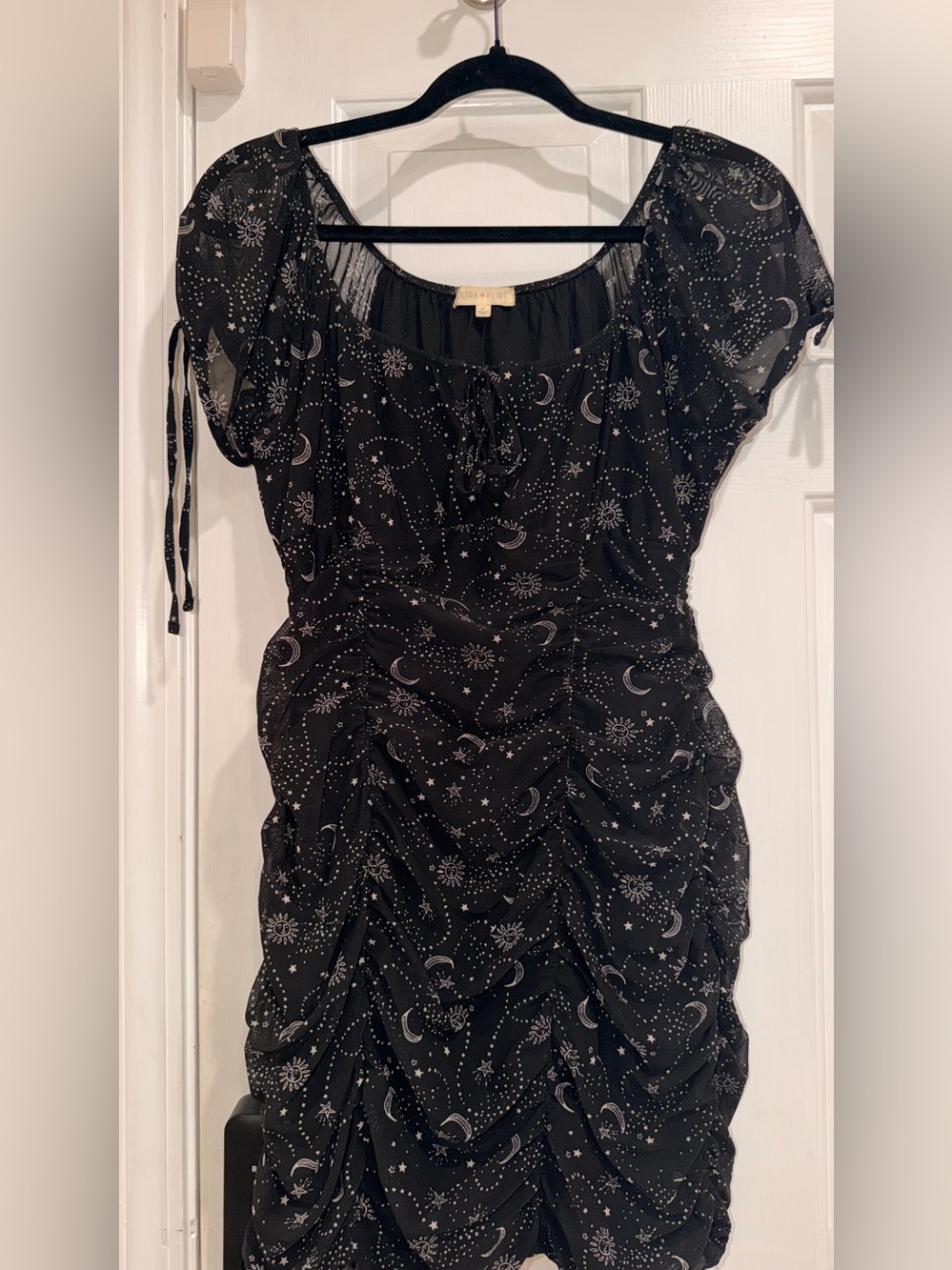 Black Celestial Ruched Short-Sleeve Dress